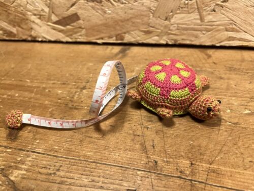 Turtle Tape Measure Crocheted Spring Crochet knitting sewing Pink Light Green
