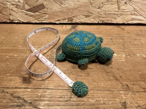 Turtle Tape Measure Crocheted Spring Crochet knitting sewing Green Turquoise