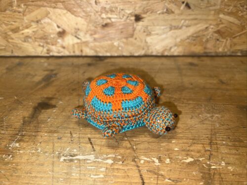 Turtle Tape Measure Crocheted Spring Crochet knitting sewing Orange On Blue