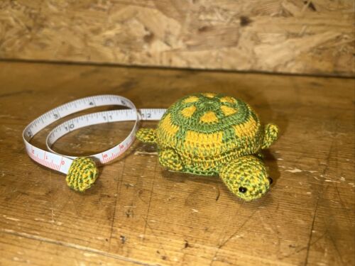 Turtle Tape Measure Crocheted Spring Crochet knitting sewing Green On Yellow