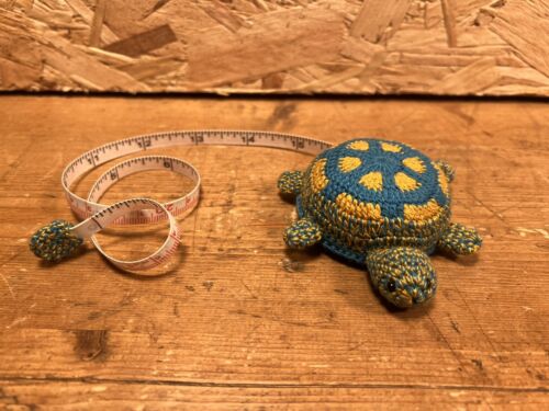 Turtle Tape Measure Crocheted Spring Crochet knitting sewing Yellow Blue