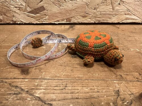 Turtle Tape Measure Crocheted Spring Crochet knitting sewing Orange Green