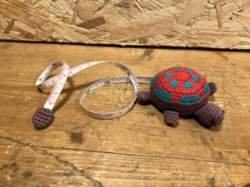 Turtle Tape Measure Crocheted Spring Crochet knitting sewing Red Blue