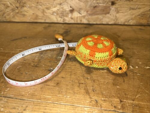 Turtle Tape Measure Crocheted Spring Crochet knitting sewing Orange Lime Green