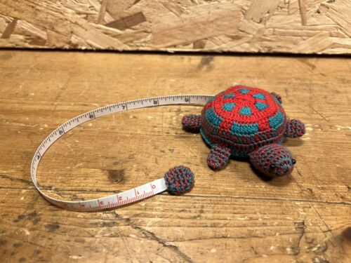 Turtle Tape Measure Crocheted Spring Crochet knitting sewing Red Turquoise