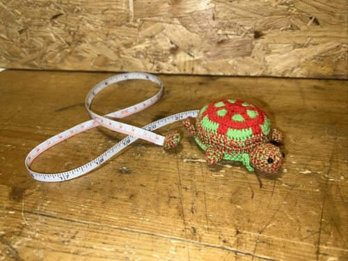 Turtle Tape Measure Crocheted Spring Crochet knitting sewing Red And Light Green