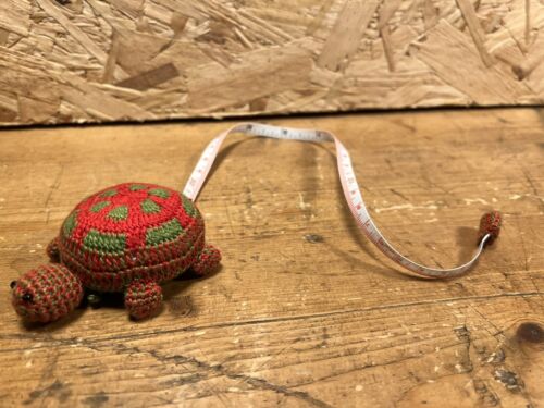 Turtle Tape Measure Crocheted Spring Crochet knitting sewing Green Red